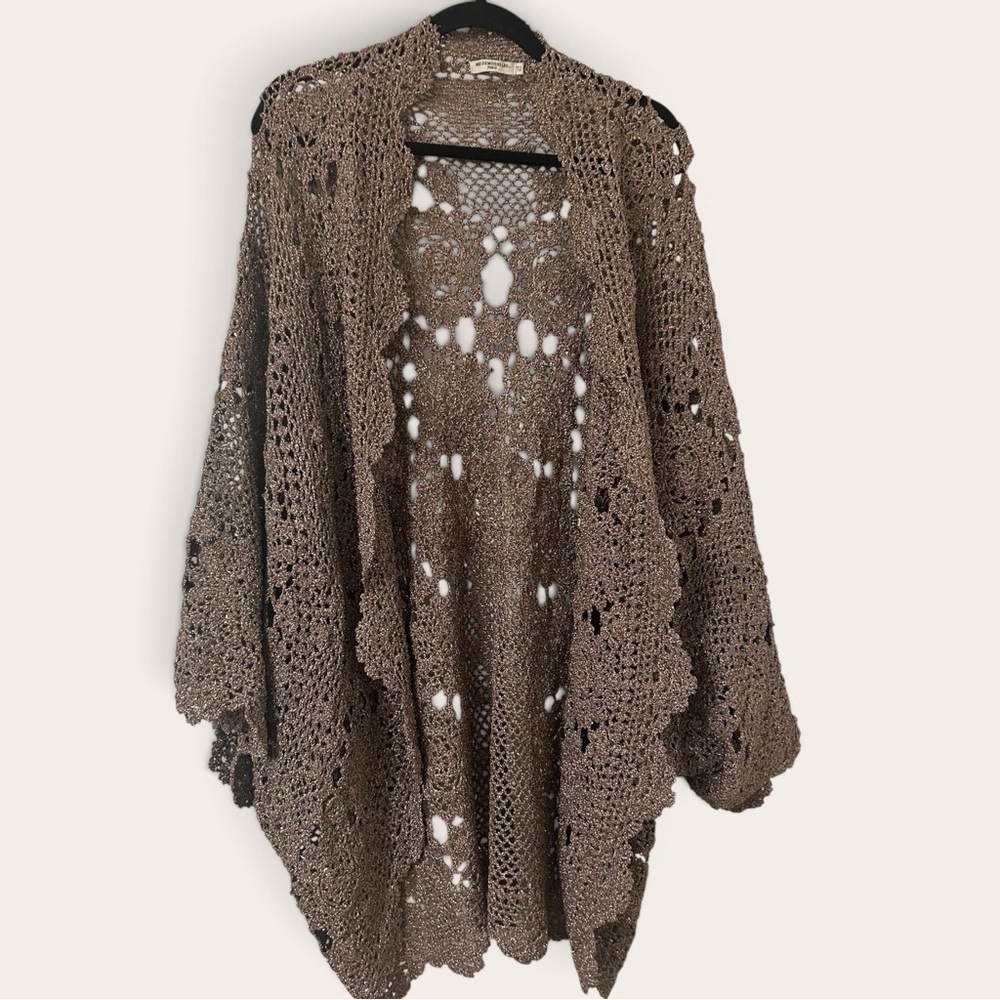 Mes Demoiselles Taupe Open-Knit Crochet Cardigan